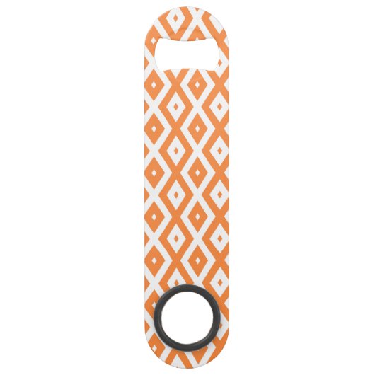 Oranje en wit diamantpatroon speed flessenopener (Voorkant)