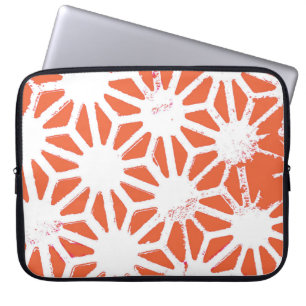 Oranje en wit geometrisch patroon laptop sleeve