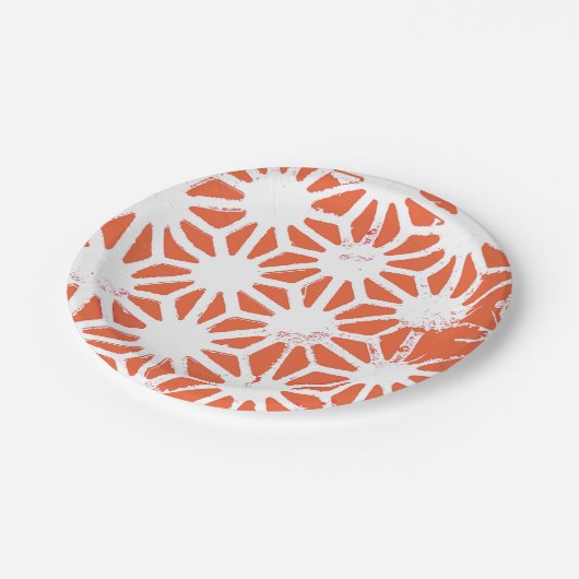 Oranje en wit geometrisch patroon papieren bordje (Gekanteld)