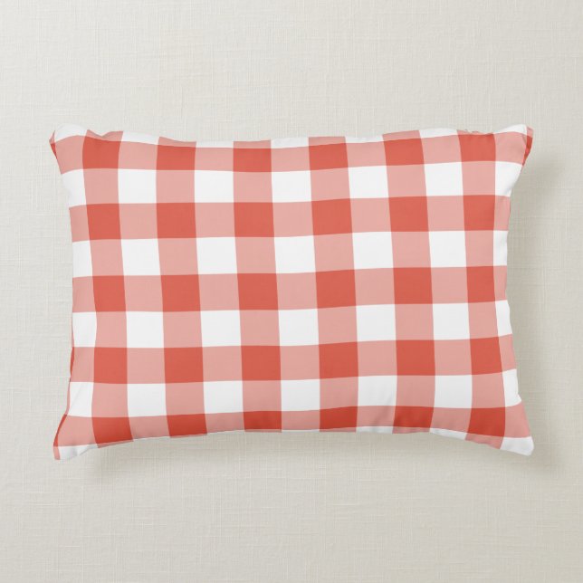 Oranje en wit Gingham Pattern Accent Kussen (Voorkant)