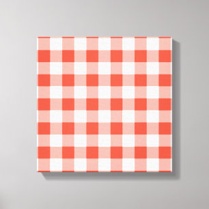 Oranje en wit Gingham Pattern Canvas Afdruk
