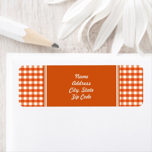 Oranje en wit Gingham Pattern Etiket (Insitu)
