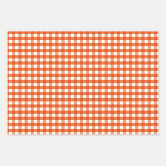 Oranje en wit Gingham Pattern Inpakpapier Vel (Voorkant)