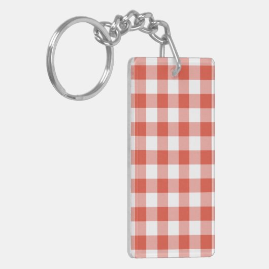 Oranje en wit Gingham Pattern Sleutelhanger (Voorkant Links)