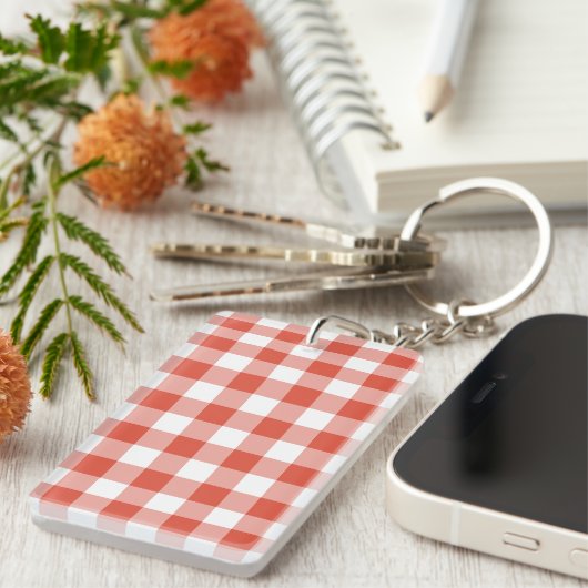 Oranje en wit Gingham Pattern Sleutelhanger (Voorkant Rechts)