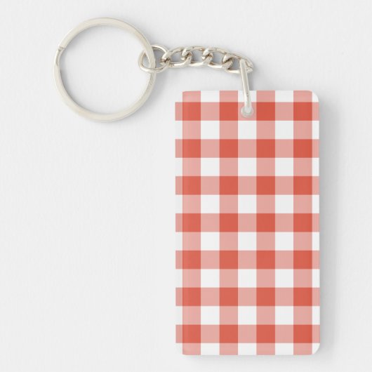 Oranje en wit Gingham Pattern Sleutelhanger (Voorkant)