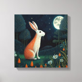 Oranje en wit konijn in het moonlicht canvas afdruk (Voorkant)