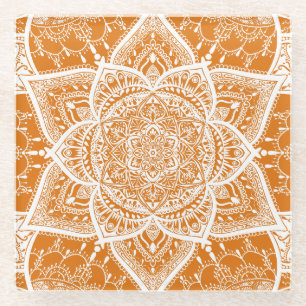 Oranje en wit Mandala - Loergann in Pumpkin Glazen Onderzetter