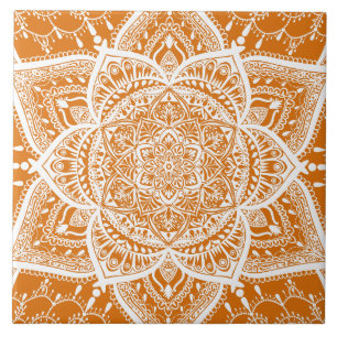 Oranje en wit Mandala - Loergann in Pumpkin Tegeltje