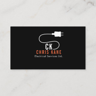 Oranje en wit ontwerp van de logo van elektricien visitekaartje