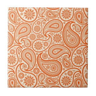 Oranje en wit  Paisley Damask Pattern Tegeltje