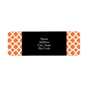 Oranje en wit Quatrefoil patroon Etiket