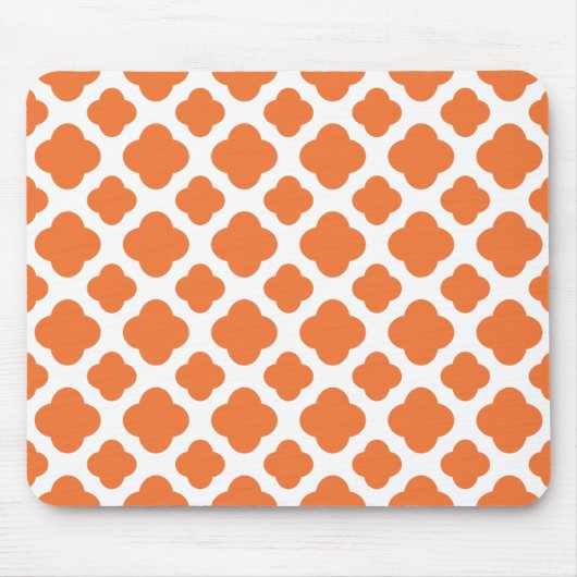 Oranje en wit Quatrefoil patroon Muismat (Voorkant)