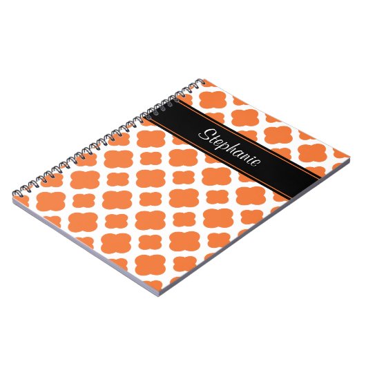 Oranje en wit Quatrefoil patroon Notitieboek (Linkerzijde)