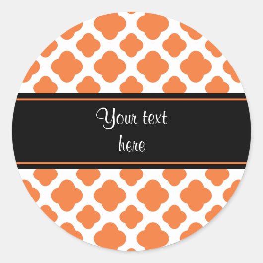 Oranje en wit Quatrefoil patroon Ronde Sticker (Voorkant)