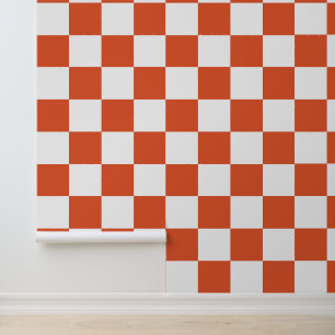 Oranje en wit schaakbordpatroon behang