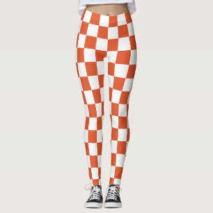 Oranje en wit schaakbordpatroon leggings