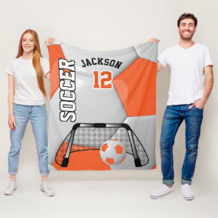 Oranje en wit ⚽ Voetbal met DIY-tekst Fleece Deken