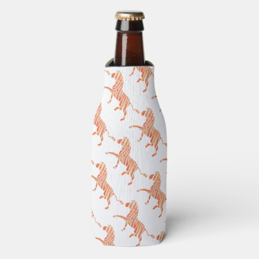 Oranje en wit Zebra Silhouette Flesjeskoeler (Fles Voorkant)