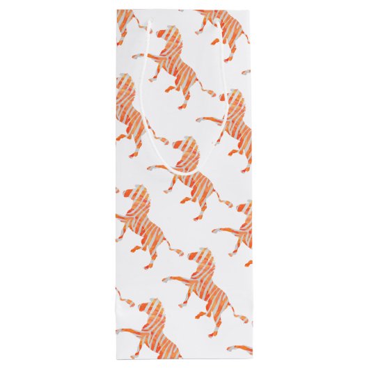 Oranje en wit Zebra Silhouette Wijn Cadeautas (Achterkant)