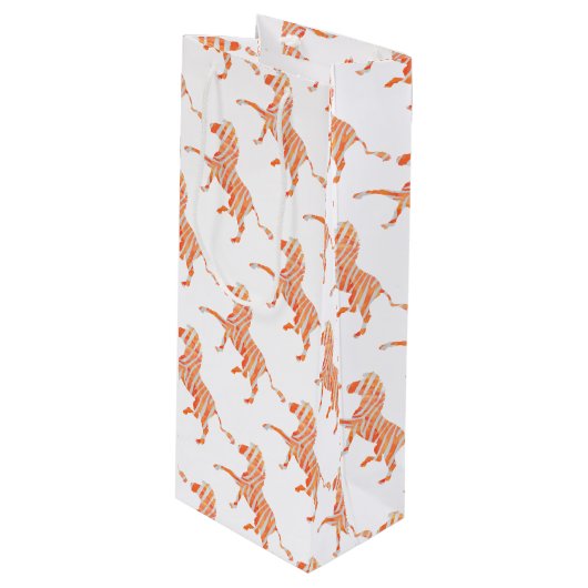 Oranje en wit Zebra Silhouette Wijn Cadeautas (Voorkant Gekanteld)