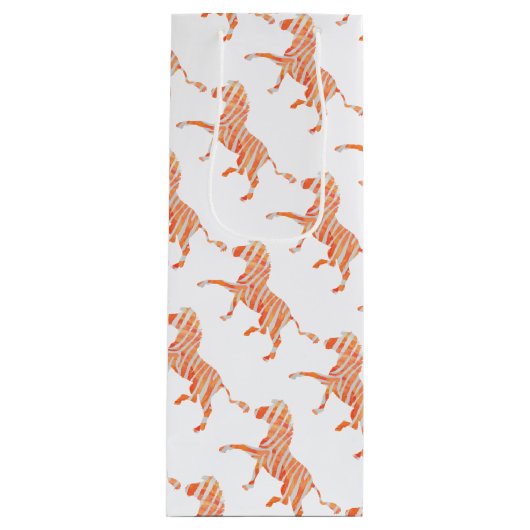 Oranje en wit Zebra Silhouette Wijn Cadeautas (Voorkant)