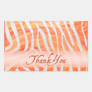Oranje en wit Zebrapatroon Dank u Rechthoekige Sticker