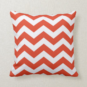 Oranje en witte Chevron Stripes Kussen