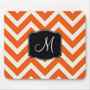Oranje en witte Chevron Stripes met monogram Muismat