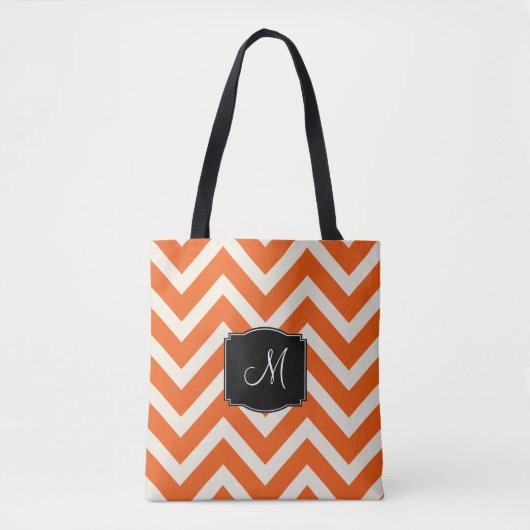 Oranje en witte Chevron Stripes met monogram Tote Bag (Voorkant)