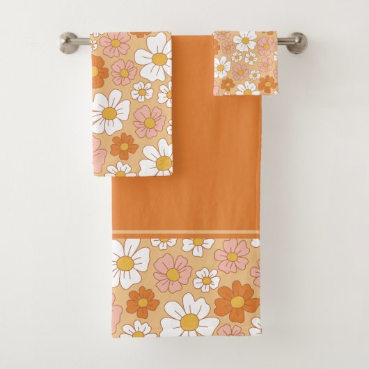 Oranje en witte Floral Bath Towel Set Bad Handdoek (Insitu)