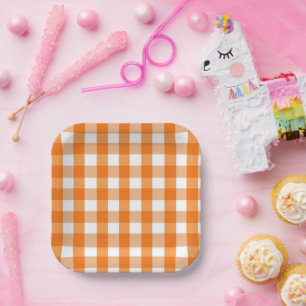 Oranje en witte gingham geruit Halloween Papieren Bordje