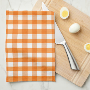 Oranje en witte gingham geruit Halloween Theedoek