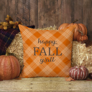 Oranje en witte Gingham Pset Happy Herfst Y Kussen