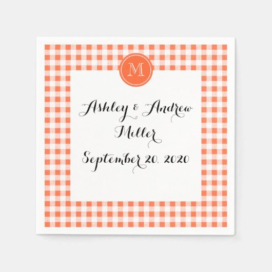 oranje en witte gingham, uw monogram servet (Voorkant)