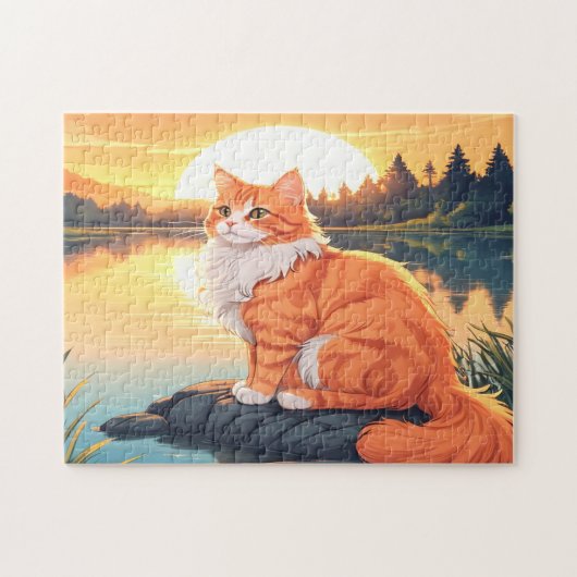 Oranje en Witte Kat Legpuzzel (Horizontaal)