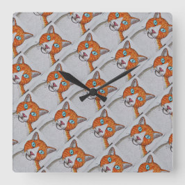 oranje en witte kat wandklok vierkante klok