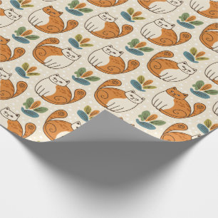 Oranje en Witte Katten Naïeve Kunststijl Cadeaupapier