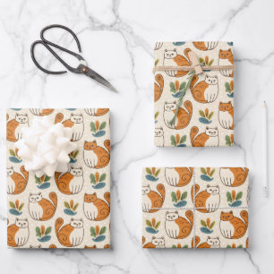 Oranje en Witte Katten Naïeve Kunststijl Inpakpapier Vel