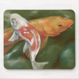 Oranje en witte koi met Mossy Stones Pastel Art Muismat