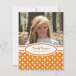 Oranje en witte poka Dot Party Invitation Kaart