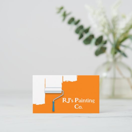 Oranje en witte verf druppels professionele schild visitekaartje (Staand voorkant)