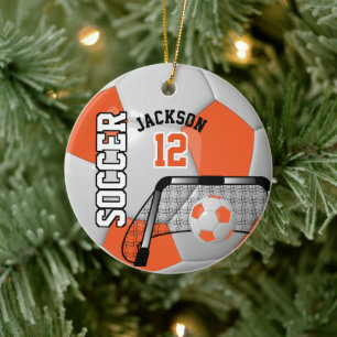 Oranje en witte voetbal keramisch ornament