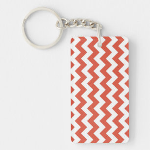 Oranje en witte zigzag sleutelhanger