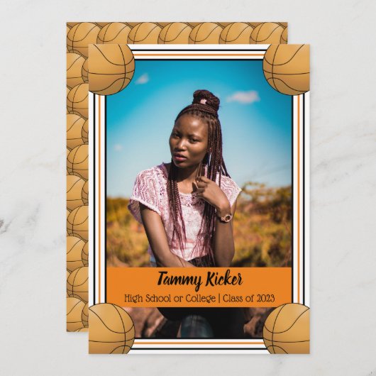 Oranje en zwart Afstuderen Aankondiging (Voorkant / Achterkant)