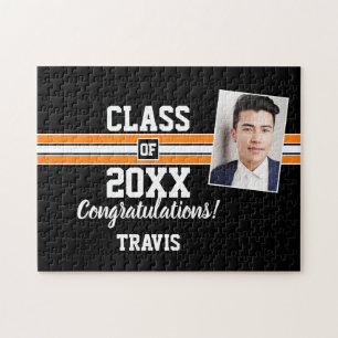 Oranje en zwart Afstuderen Foto gefeliciteerd Legpuzzel