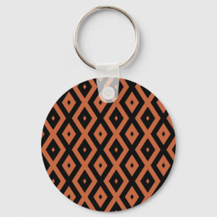 Oranje en zwart diamantpatroon sleutelhanger