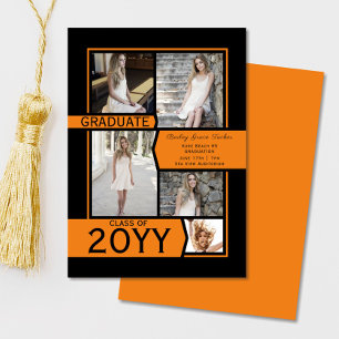 Oranje en zwart fotocollage klasse van Afstuderen Aankondiging