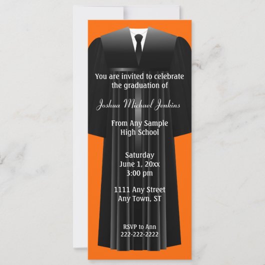 Oranje en zwart Mannen Afstuderen Kaart (Voorkant)