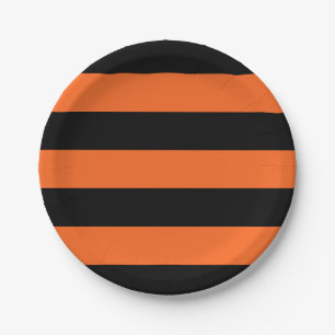 Oranje en zwart Stripe Halloween Patroon Papieren Bordje